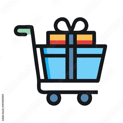 Shopping cart filled with a gift box icon design