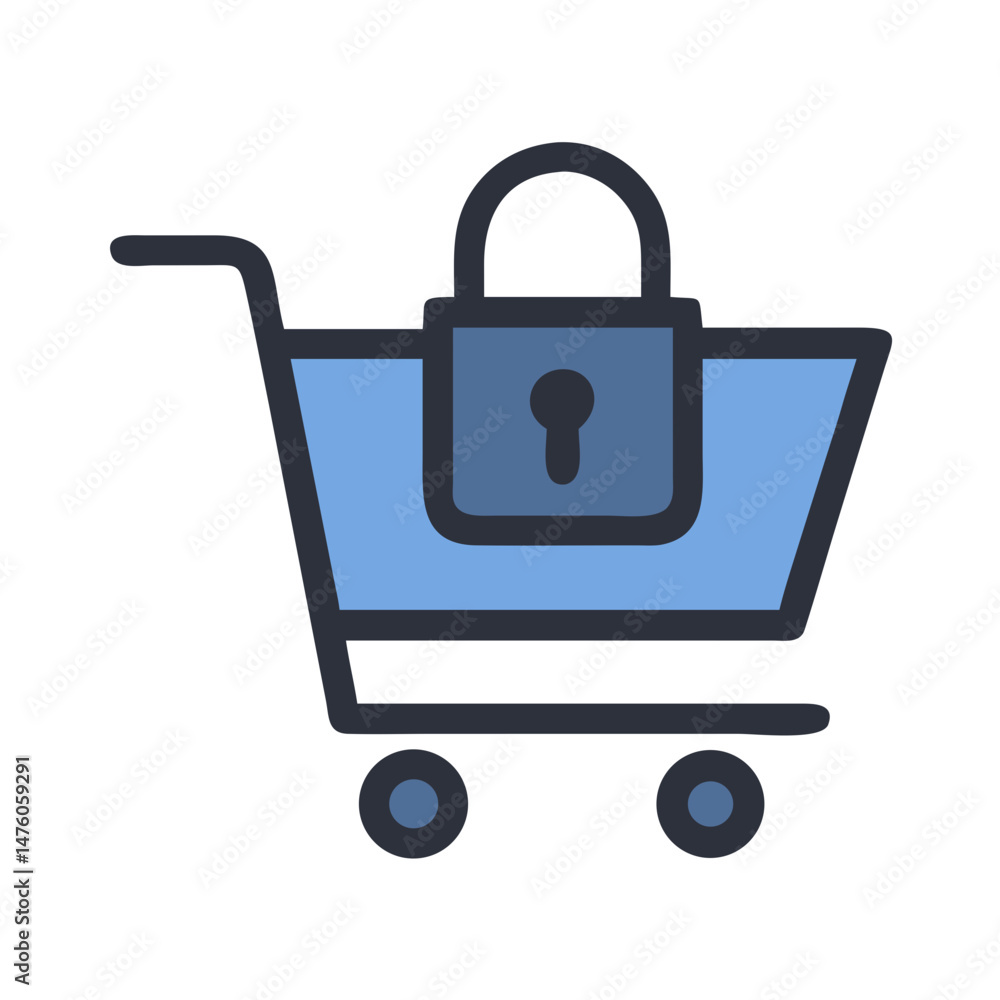 Secure shopping cart icon with padlock symbol concept Secure shopping cart icon with padlock symbol concept