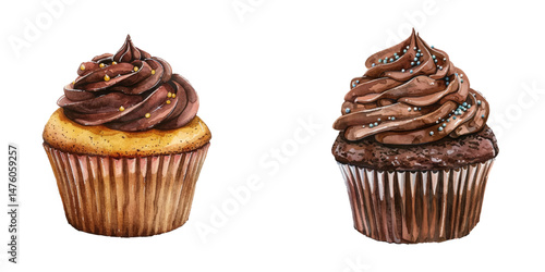 chocolate cupcake watercolor vector illustration