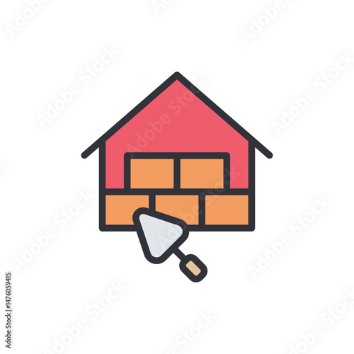 Conceptual Illustration Of Home Building With Construction Trowel Tool