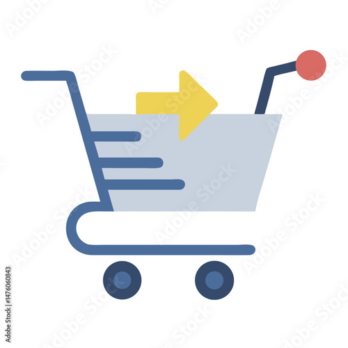 Shopping cart with arrow indicating proceed or checkout option
