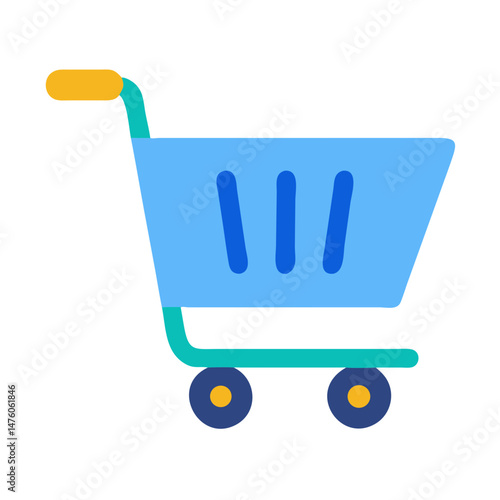 Flat design shopping cart icon on black background illustration