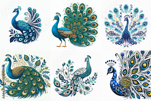 collection of peacock illustration