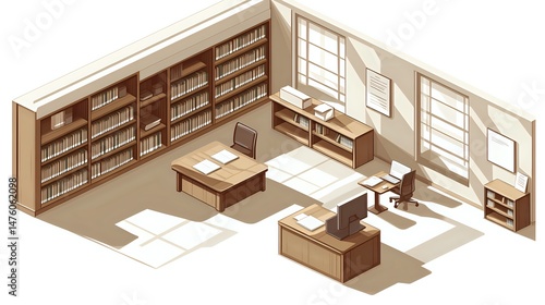 Library Interior Isometric View
