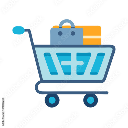 Shopping cart with purchases in a flat vector style