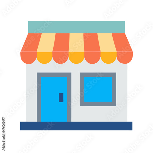 Flat illustration of a small business storefront with awning