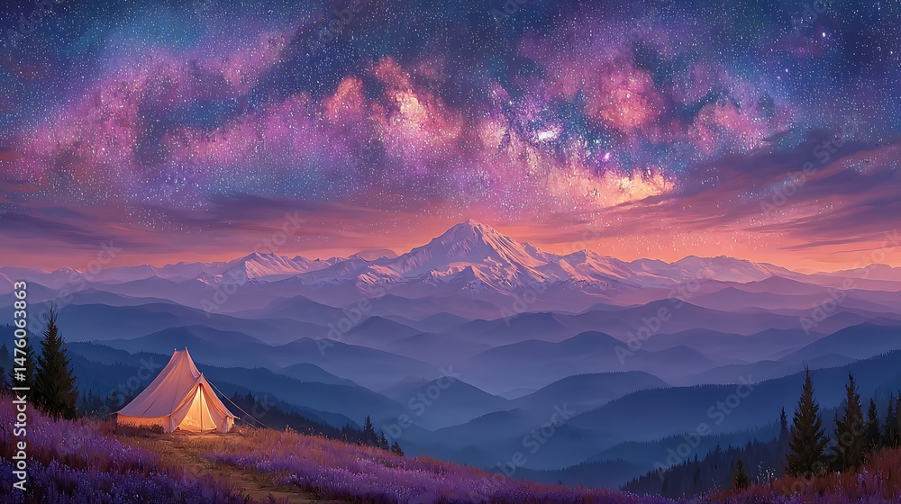 Milky Way Majesty Mountaintop Camping under Starry Sky. Milky Way Majesty Mountaintop Camping under Starry Sky.