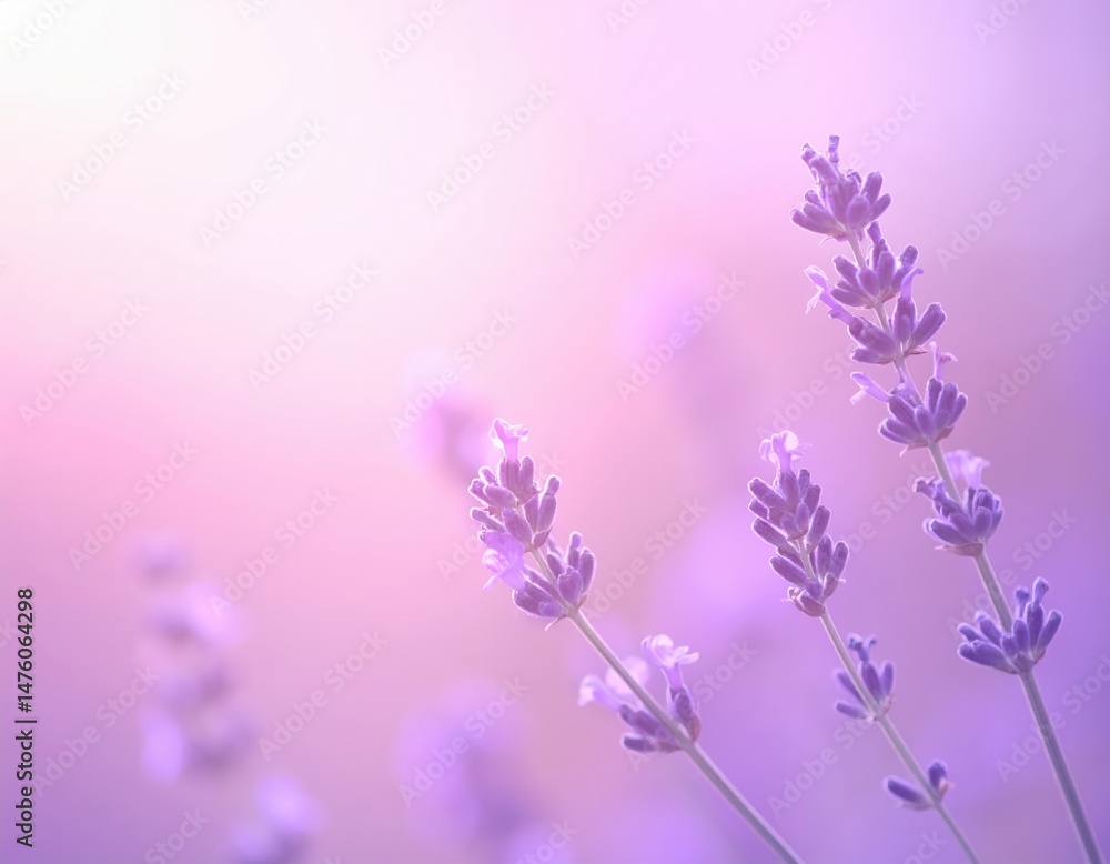 Obraz premium A vibrant cluster of lavender flowers in full bloom, showcasing delicate purple petals, set against a softly blurred green and blue background.