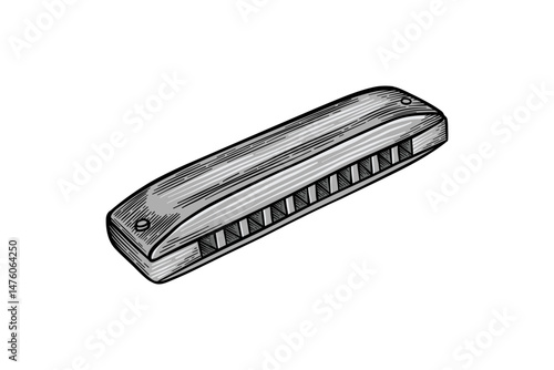 classic hand drawn harmonica illustration