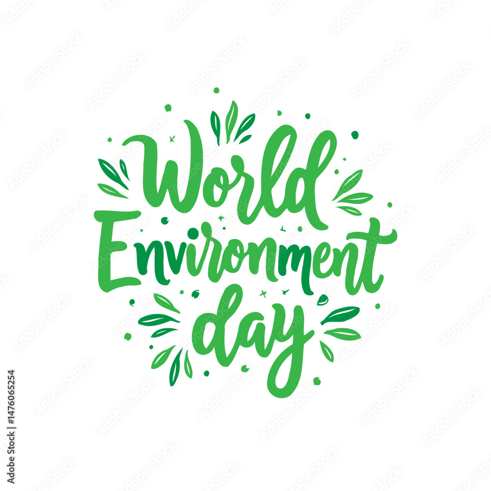 Fototapeta premium World Environment Day hand lettering with leaves illustration in vector format