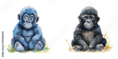 cute gorilla watercolor vector illustration