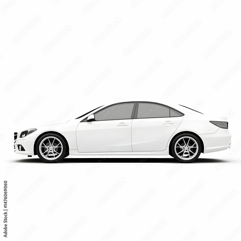 Fototapeta premium A white car with a smooth, blank surface, isolated on a white background