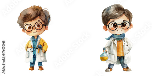 cute kid scientist watercolor vector illustration