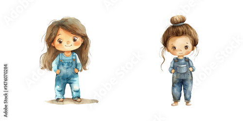 cute kid wearing overalls watercolor vector illustration