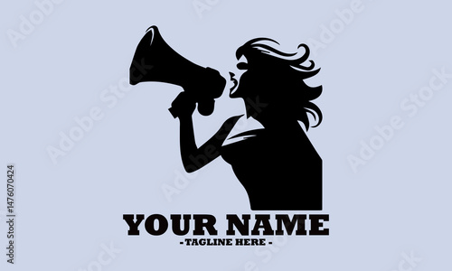 illustration vector woman holding a loudspeaker and woman shouting through megaphone logo vector design