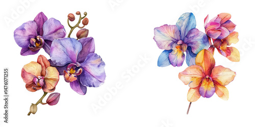 orchid flowers watercolor vector illustration