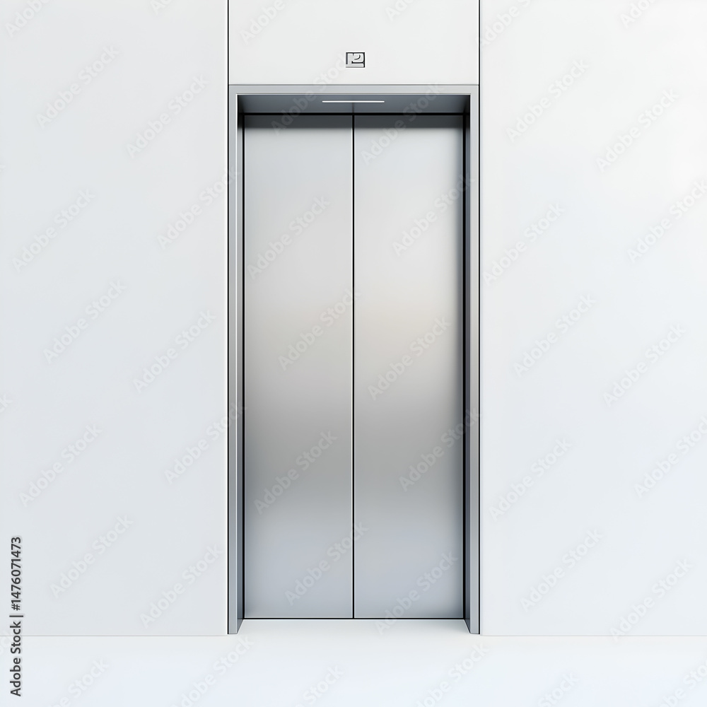 A 3D icon of an elevator door, sleek and modern, displayed against a clean white background to emphasize its minimalist design and functionality A 3D icon of an elevator door, sleek and modern, displayed against a clean white background to emphasize its minimalist design and functionality