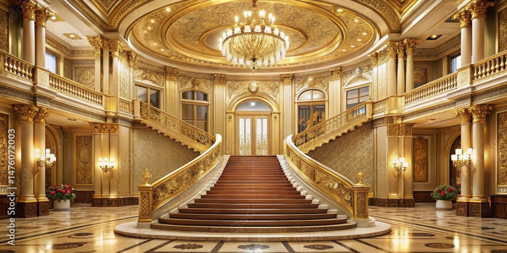 Obraz premium Golden Tiered Platform in Grand Hallway, ornate decoration