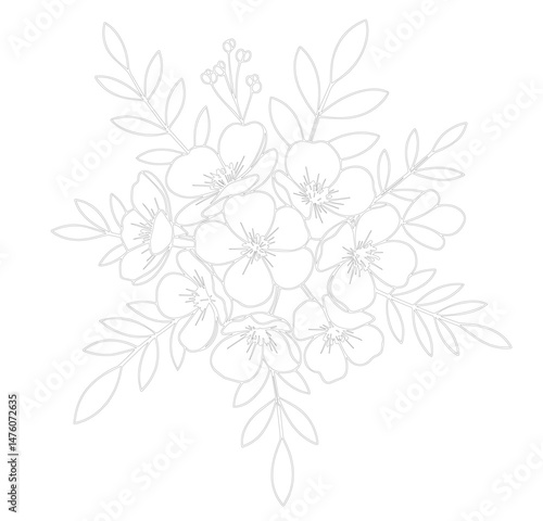 Outline drawings show a bouquet of flowers for practice painting children and adults, wedding cards and vector brochures.