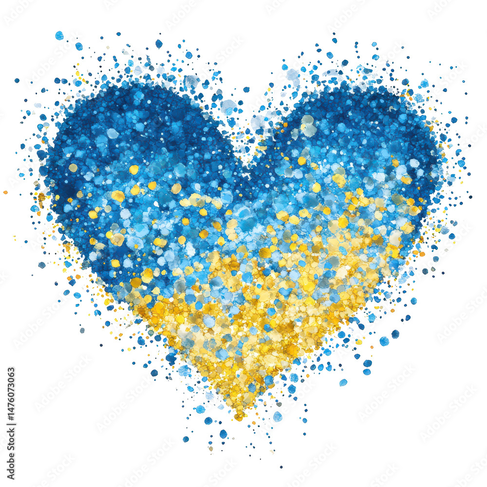 United Heart: A symbolic illustration of a heart painted with yellow and blue hues, evoking sentiments of solidarity, unity, and support.
