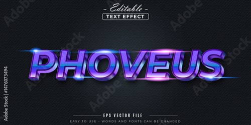 Purple neon phoveus text, editable text effect.