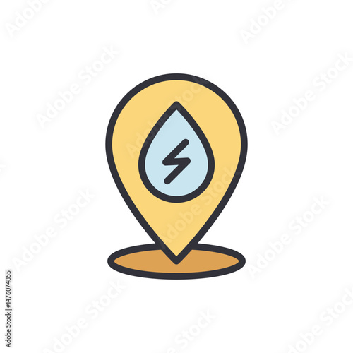 Energy Location Symbol With Drop And Lightning On A Map Pin