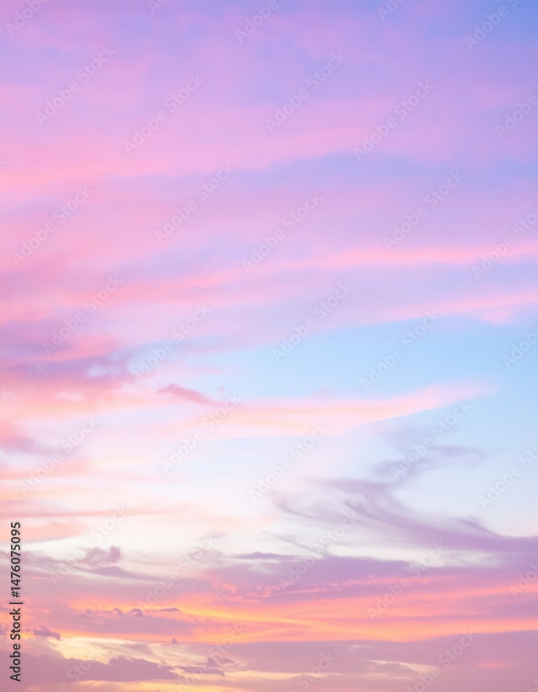 Fototapeta premium A breathtaking sunset paints the sky in vibrant shades of pink, with soft clouds reflecting the warm hues, creating a serene and dreamy atmosphere.