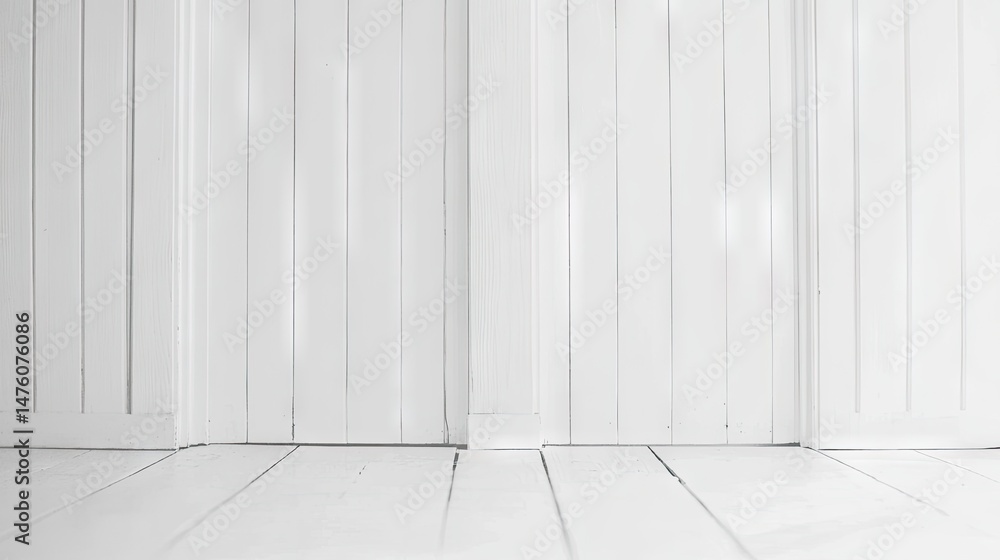 Naklejka premium Simple white wooden wall and floor interior design.