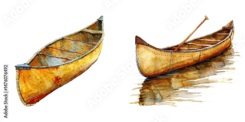 canoe watercolor vector illustration