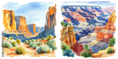 canyon watercolor vector illustration