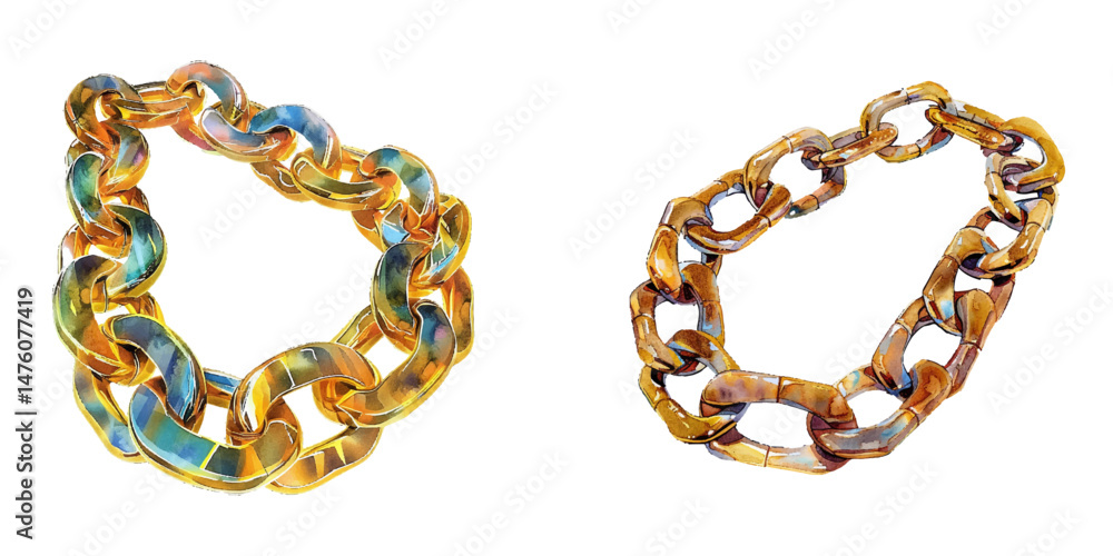 Obraz premium chain gold watercolor vector illustration