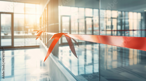 Grand opening of a modern boutique with red ribbon cutting ceremony, clean glass storefront and minimalist decor with copy space. New business launch, retail shop concept, luxury shopping experience a