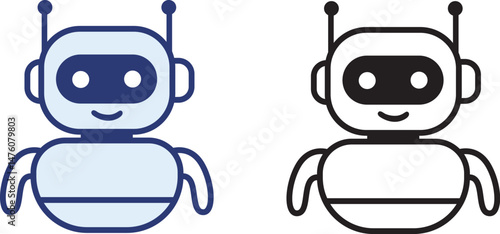 Cute Friendly Robot Icon Set – Colored and Outline Version
