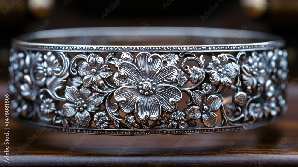 Exquisite Silver Bracelet: Intricate Floral Design Exquisite Silver Bracelet: Intricate Floral Design