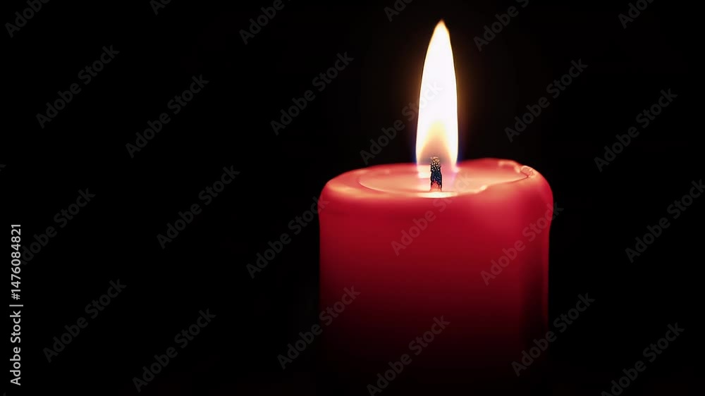 Burning Red Wax Candle Isolated On Black Background in Soft Glow Lighting Burning Red Wax Candle Isolated On Black Background in Soft Glow Lighting