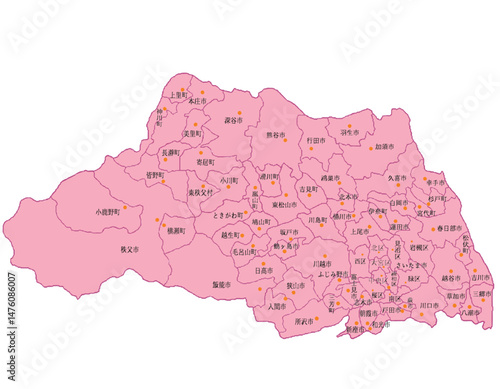 埼玉県　地図　ピンク　斑点　イラスト