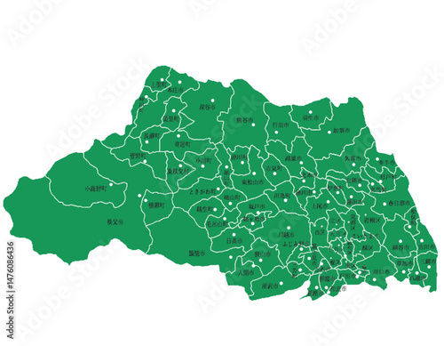 埼玉県　地図　グリーン　斑点　イラスト