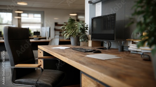 Wallpaper Mural Modern Office Workspace: Rustic Wood Desk, Minimalist Design Torontodigital.ca