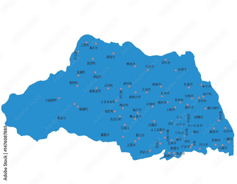 Fototapeta premium 埼玉県 地図 ブルー 斑点 イラスト