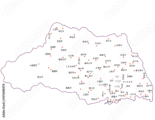 埼玉県　地図　白　斑点　イラスト