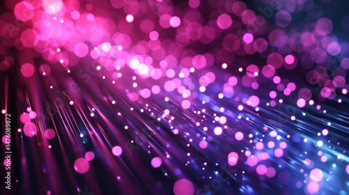 Abstract technology background of moving glow flickering dots lines animation fiber optic network.