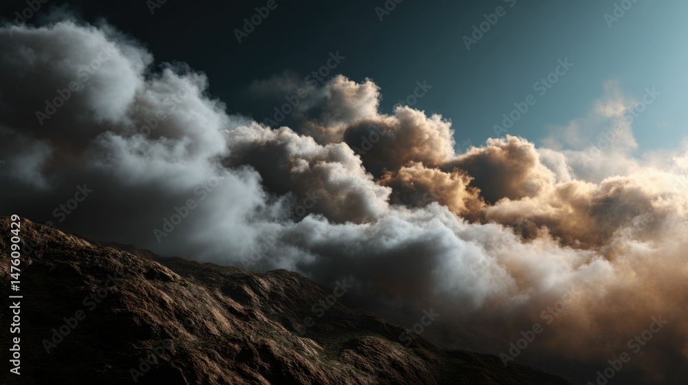 Fototapeta premium Majestic Mountains: Dramatic Cloudscape at Sunset