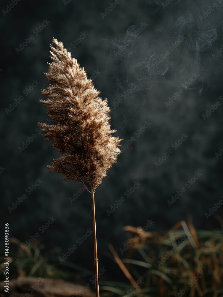 Obraz premium Pampas Grass Plume: Moody Dark Background Photography