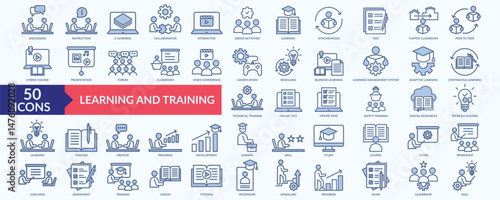 Learning and training icon collection set with teacher, coaching, upskilling, reskilling, problem solving
