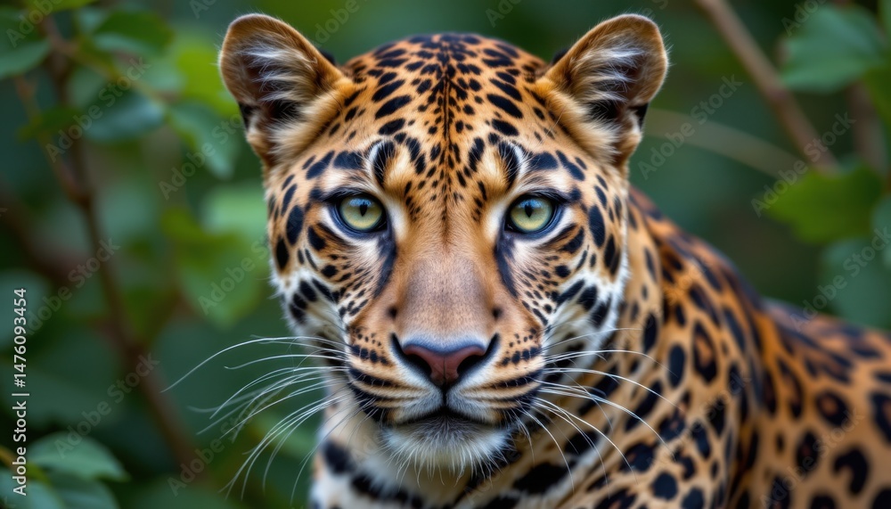 Fototapeta premium Leopard stalking prey in lush jungle wildlife photography close-up view natural habitat