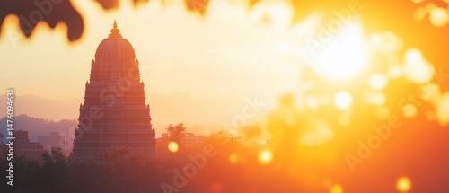Majestic Hindu Temple at Sunset in India with Golden Light and Warm Hues Spiritual Landmark Architecture and Cultural Heritage Travel Destination