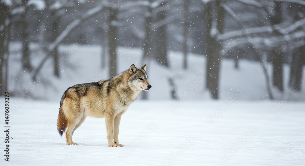 Obraz premium Wolf Standing in Snowy Forest During Winter
