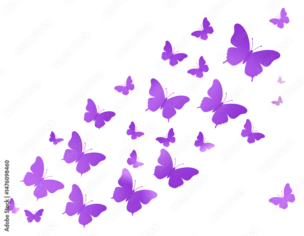 A vibrant swarm of purple butterflies in flight A vibrant swarm of purple butterflies in flight