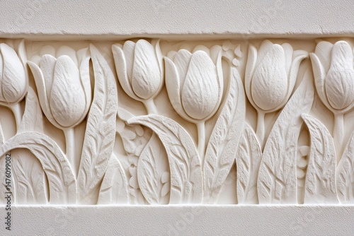Ornamental bas-relief of stylized tulip flowers.