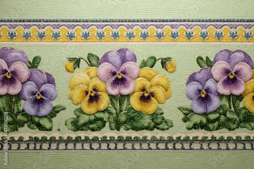 Ornate floral border design with pansies.